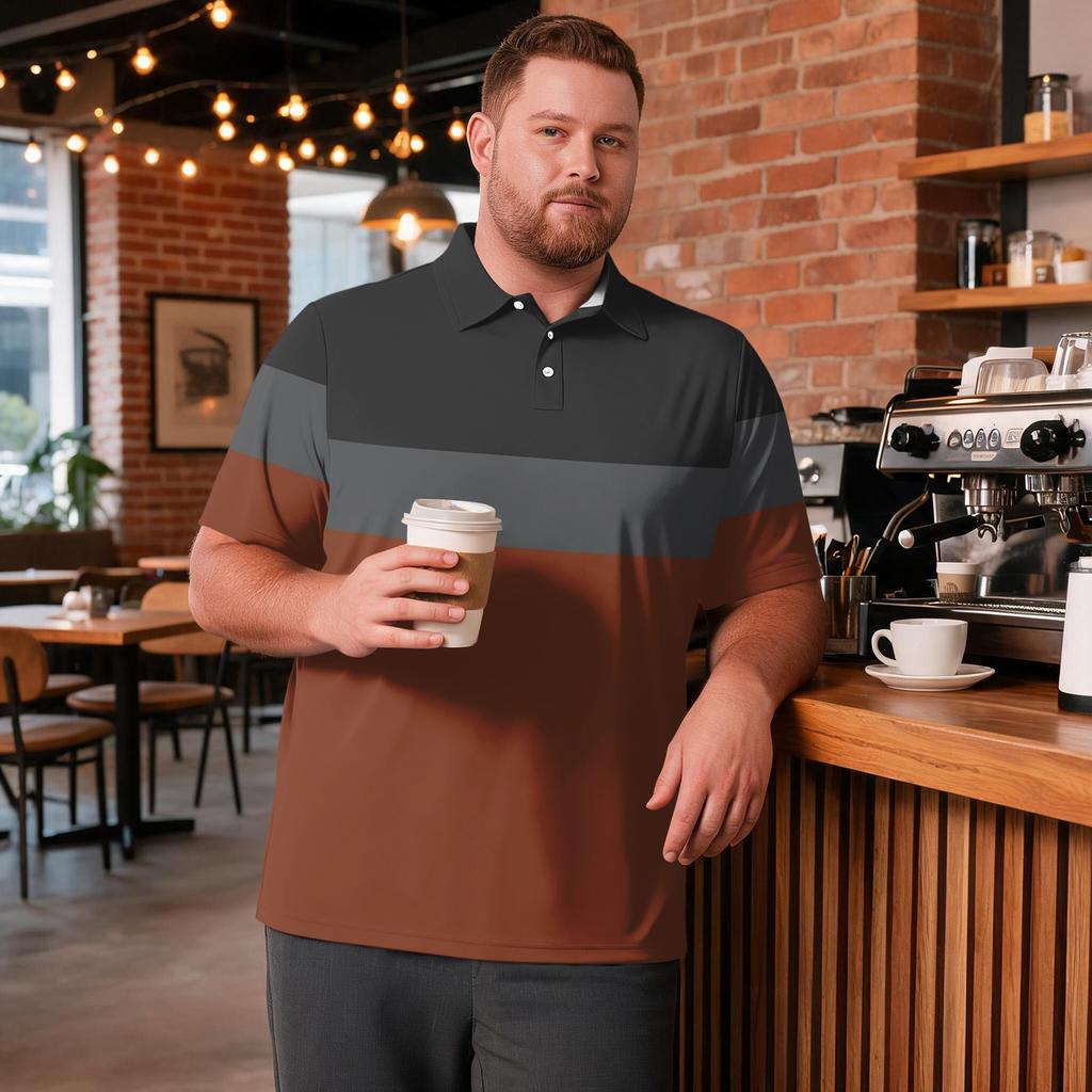Men's Big Size Plaid Print Golf Shirt Breathable Short Sleeve Polo Shirt Suitable for Casual Workwear Tops
