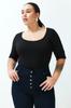 Women's Style Plus Size Black Fitted Knitted Blouse
