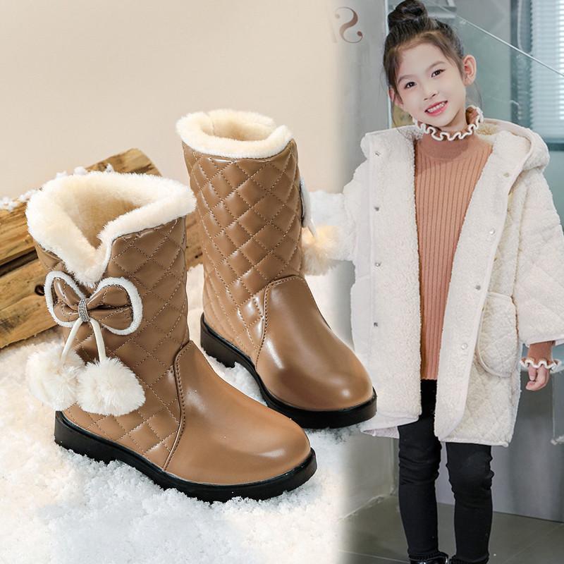 Girls' Boots Winter 2025 New Thickened Warm Children's Snow Boots, Big Children's Girls Princess Boots, Tube Boots