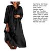 Women Summer Loose Shirt Dress Stand Collar 3/4 Sleeve Buttons Placket Solid Color Loose Fit Midi Dress Streetwear