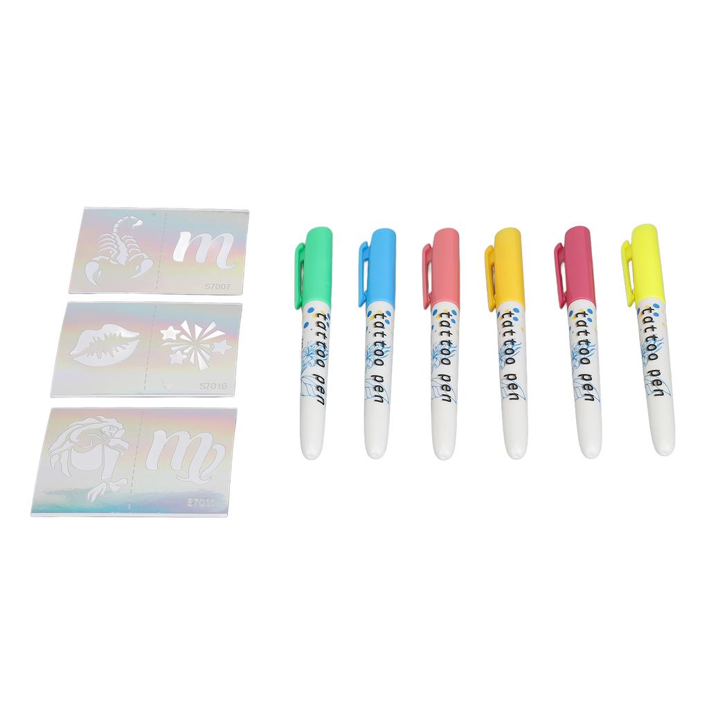 6 шт. 0,5 мл Маркер для татуировок на коже Неоновый зеленый Оранжевый Розово-красный Небесно-голубой Желтый Розовый Временная краска-маркер для боди-арта на лице и теле