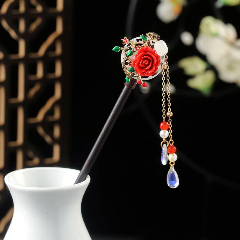 1PC Tassel Elegant Hair Accessories Pretty Ancient Style Classical Flower High-end Hairpin Exquisite Wooden