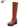 Мода Высокое качество Осень Зима Женские Сапоги до колена Пряжка Платформа Женская обувь Большой размер 34-43 Ботинки на молнии сбоку yuj90