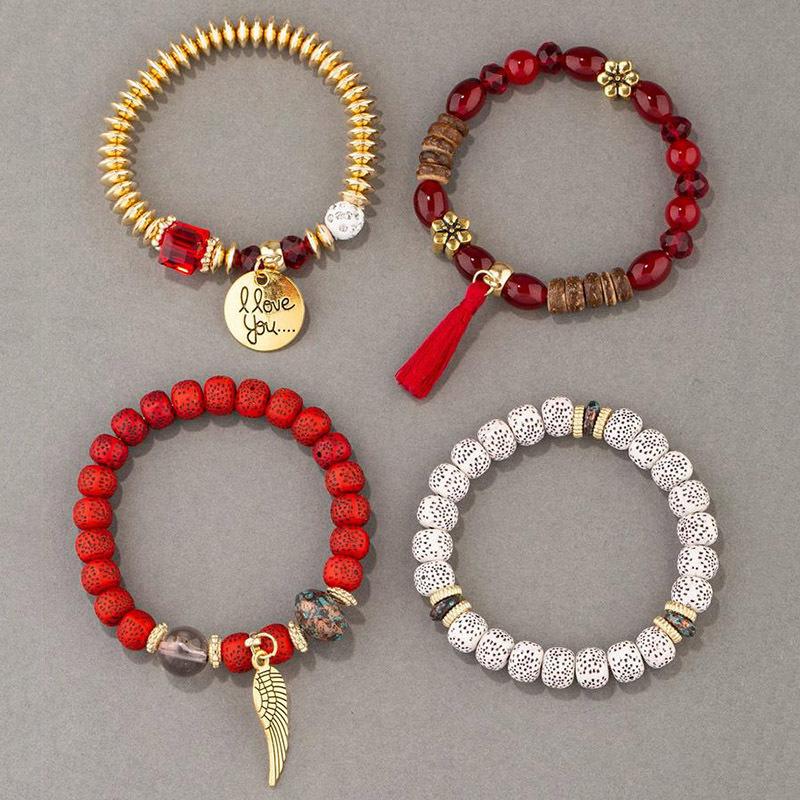 4 шт./компл. эластичные браслеты с кисточками в стиле бохо, эффектные браслеты из смолы с кристаллами и камнями ручной работы, браслеты с бусинами, модные вечерние ювелирные изделия