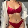 French Silk Fabric Women Underwear Set Sexy Ultra Thin Wireless Bra Soft Comfort Bralette Lingerie Seamless Bras and Thongs Set
