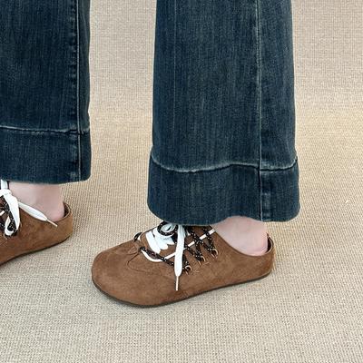 Ретро универсальный модный дизайн нишевые баотоу полушлепанцы женские осенне-зимние на шнуровке для улицы повседневные шлепанцы на толстой подошве