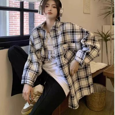 Женская весенняя клетчатая рубашка, повседневные топы с отложным воротником, женские рубашки на пуговицах, блузки с длинными рукавами, офисная женская одежда