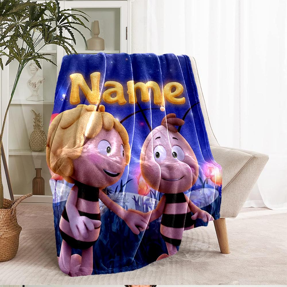Custom Name Maya the Bee Theme Printed Blanket - Perfect for Couch, Bed, Travel & Outdoor Use | Machine Washable, Cozy & Durable.