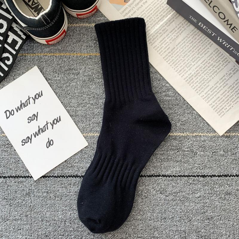New 5 Pairs Cool Black White Warm Socks Set Autumn Winter Solid Color Sport Short Socks For Men Women