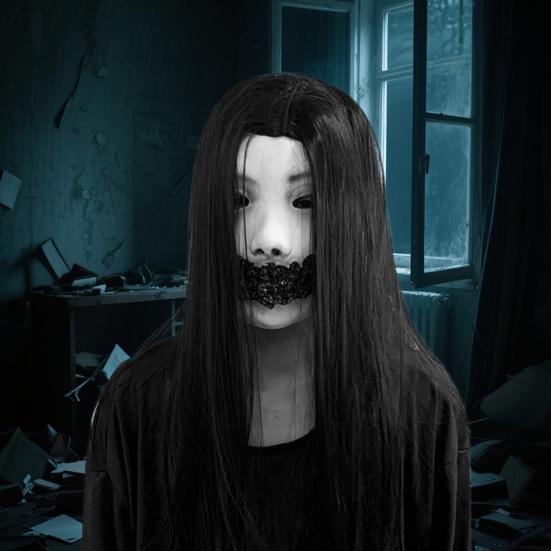 Halloween Horror Grimace Ghost Masque Scary Full Head Latex Zombie Masque with Hair Creepy Halloween Party Cosplay Costume