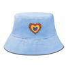 Bucket Hat With Concentric Heart Print , Colorful Valentine's Women's Cap Beach Trendy Unisex Basin Hat