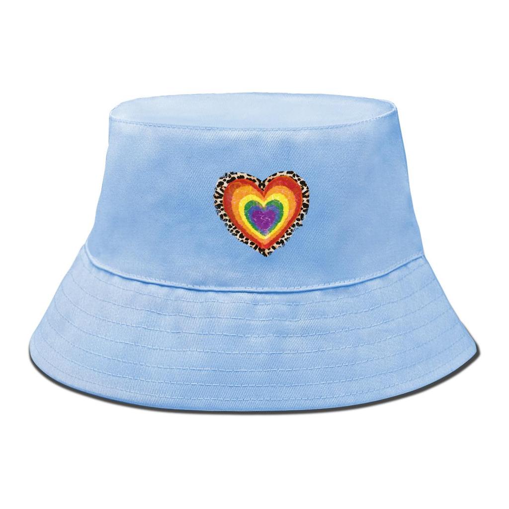 Bucket Hat With Concentric Heart Print , Colorful Valentine's Women's Cap Beach Trendy Unisex Basin Hat