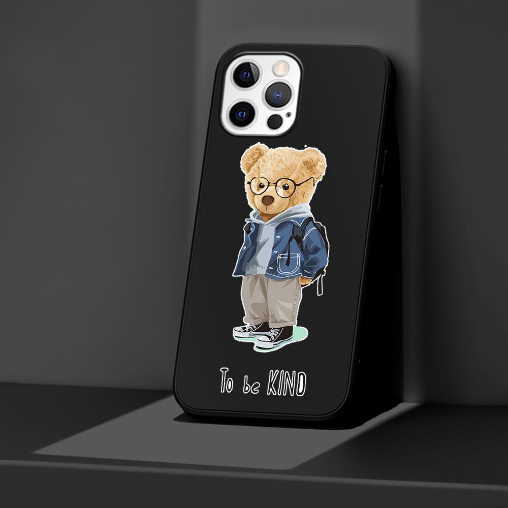 Чехол для телефона Apple iPhone 14 11 13 Pro Max 12 Mini XR 7 8 + SE 2020 XS 6 6s Plus 5 5S, модный брендовый силиконовый черный чехол с медведем