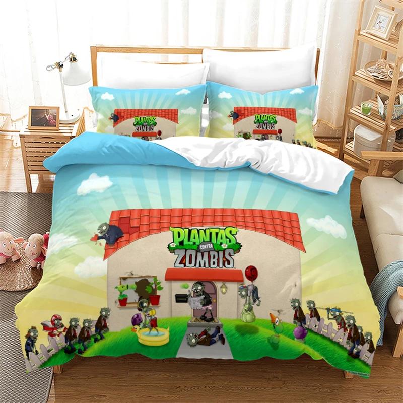 Popular Games Pattern Bedding Set 3d Plant Zombie Cartoon Duvet Cover Set with Pillowcase Single Double Queen King Bedclothes