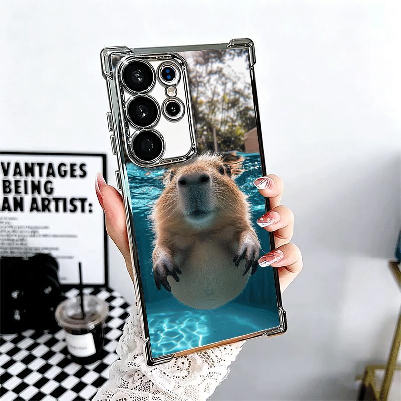 Animal Capybara Cute Plating Phone Case For Samsung Galaxy S24 S25 FE S26 Edge S23 Ultra S22 S21 Plus S20 Anti-Fall Airabag Cove