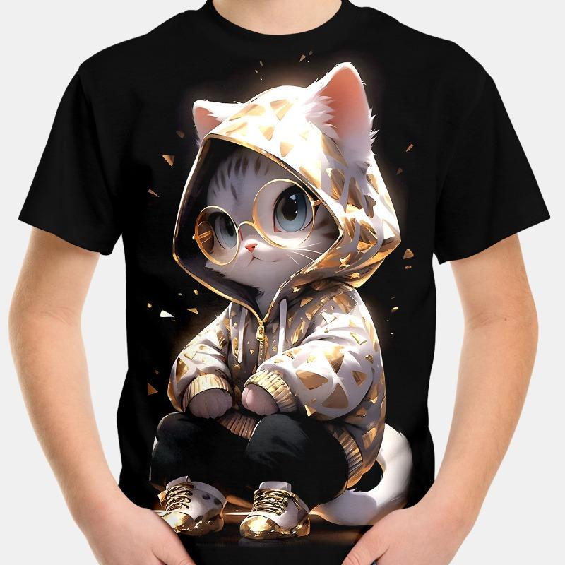 Черная повседневная футболка с коротким рукавом и 3D цифровой печатью для детей