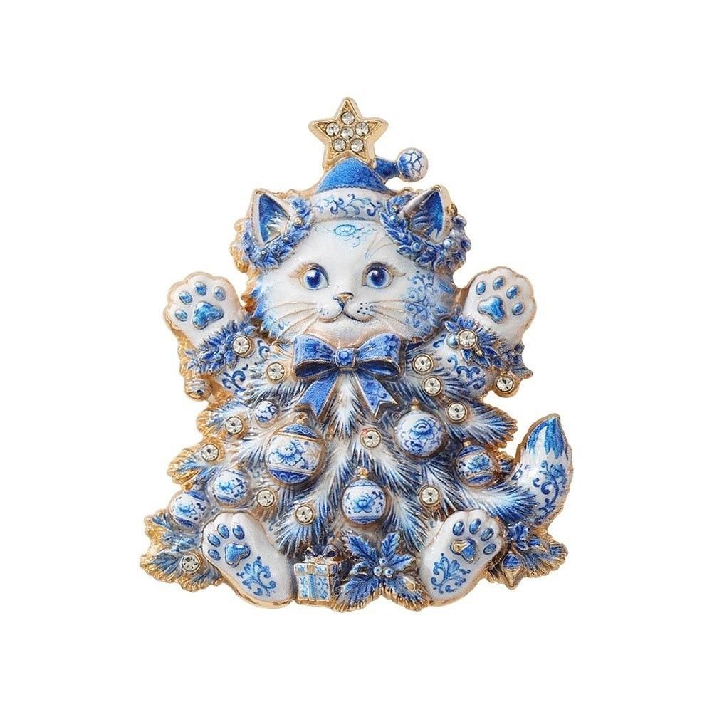 Alloy Cat Brooch Pin Enamel Finish Holiday Brooch New Christmas Cat Brooch New Year Party