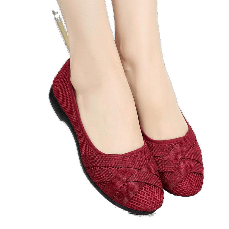 Мода Zapatos De Mujer Женская Мода Большой Размер Ажурные Дышащие Слипоны Плоская Обувь Леди Повседневные Серые Удобные Лоферы и Балетки