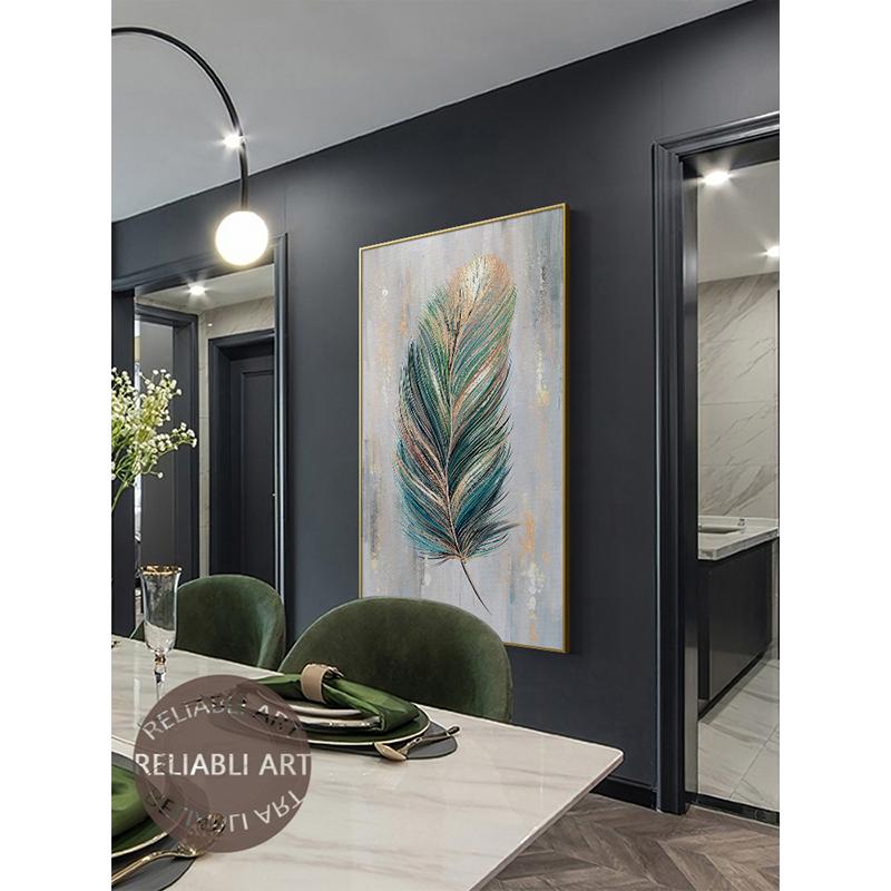 Abstract Golden Feathers Oil Painting Printed On Canvas Posters and Prints for Living Room Porch Home Decoration Cuadros