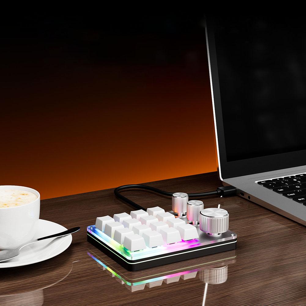 16 клавиш Механическая клавиатура с тройной ручкой Проводная Type-C/Беспроводная клавиатура, совместимая с Bluetooth, Светодиодная подсветка для ПК, компьютера, игр