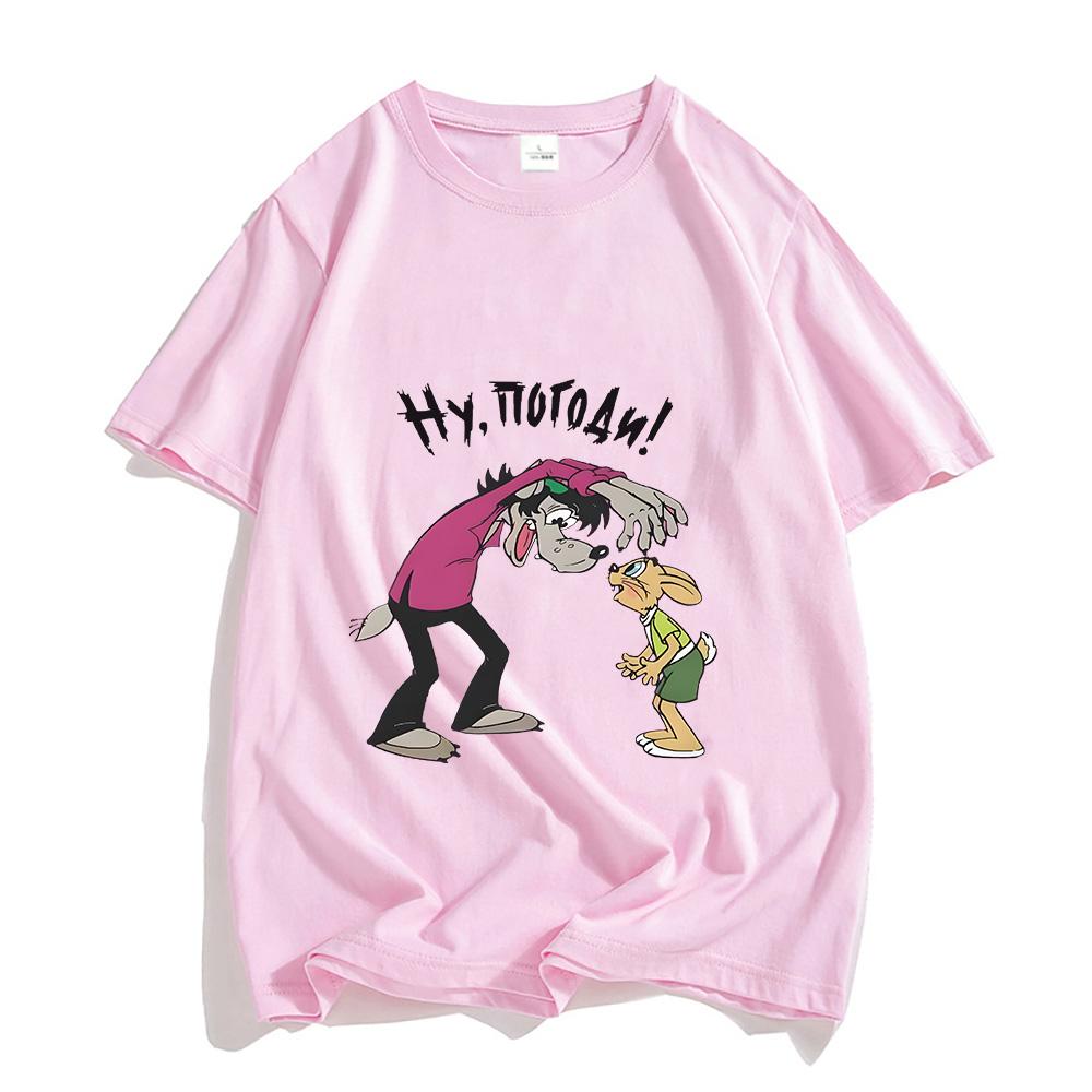 Nu Pogodi Well Just You Wait Wolf Hare T-shirt Funko Pop Kawaii Tee-shirt Short Sleeve Cute Tshirt Ropa Hombre Cotton Clothes