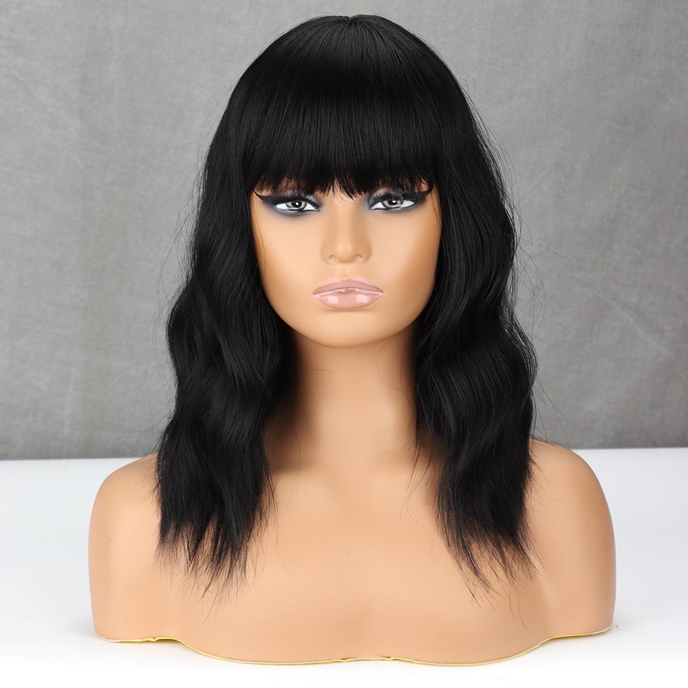 MISS WIG Светло-русый парик из синтетического волокна с натуральной волной и челкой, повседневная одежда, косплей, чистый цвет, блондинка, серый, черный, коричневый, волнистый парик