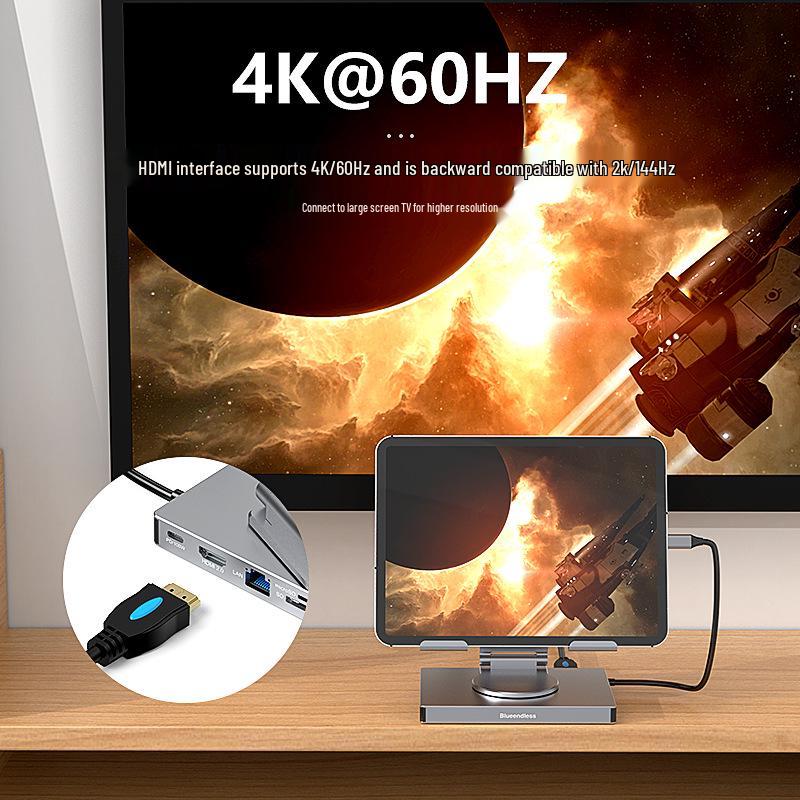 Док-станция BlueShuo 4K для планшета с USB 3.0, Ethernet, Type-C, аудиоразветвителем и PD-зарядкой.