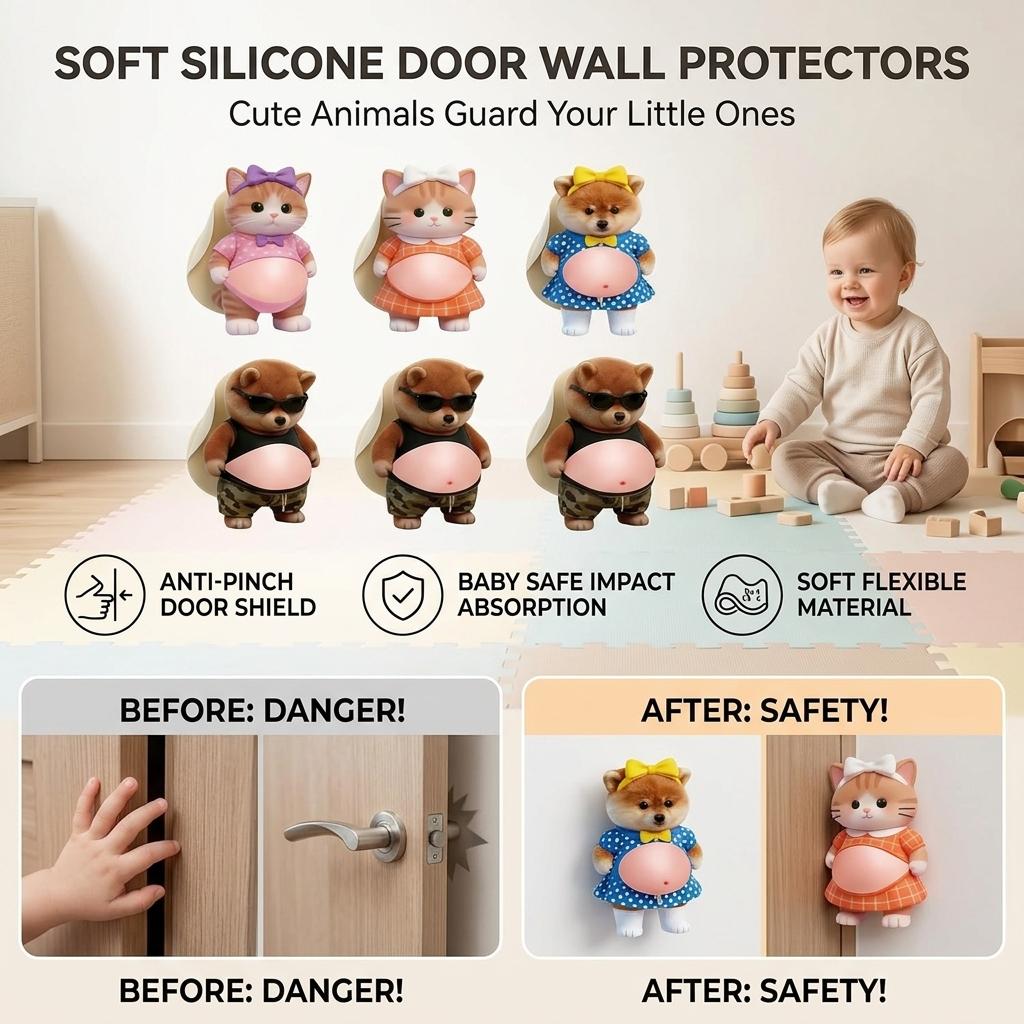 Silicone Car Interior Ornaments Door Stopper for Home Kids Baby Room Decorations Cute Animal Cat Dog Shaped Bumper