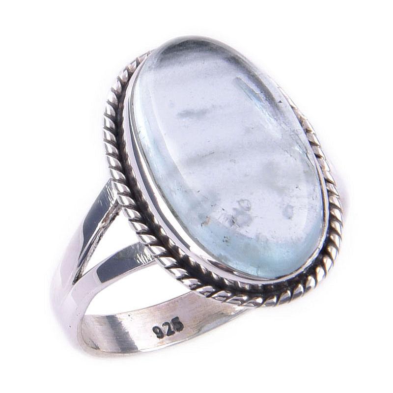 Кольцо из чистого серебра 925 пробы с натуральным аквамарином, размер 7 F9k81