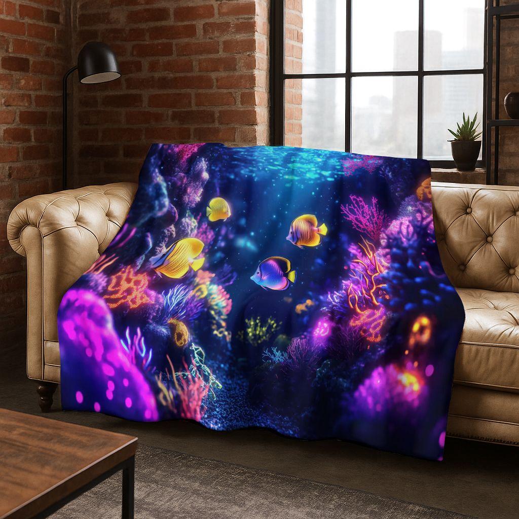 26 Style Underwater World Sea Dolphin Turtle Coral Art Flannel Blanket,Cozy Soft Throw Blanket for Home Bedroom Bed Sofa Kids