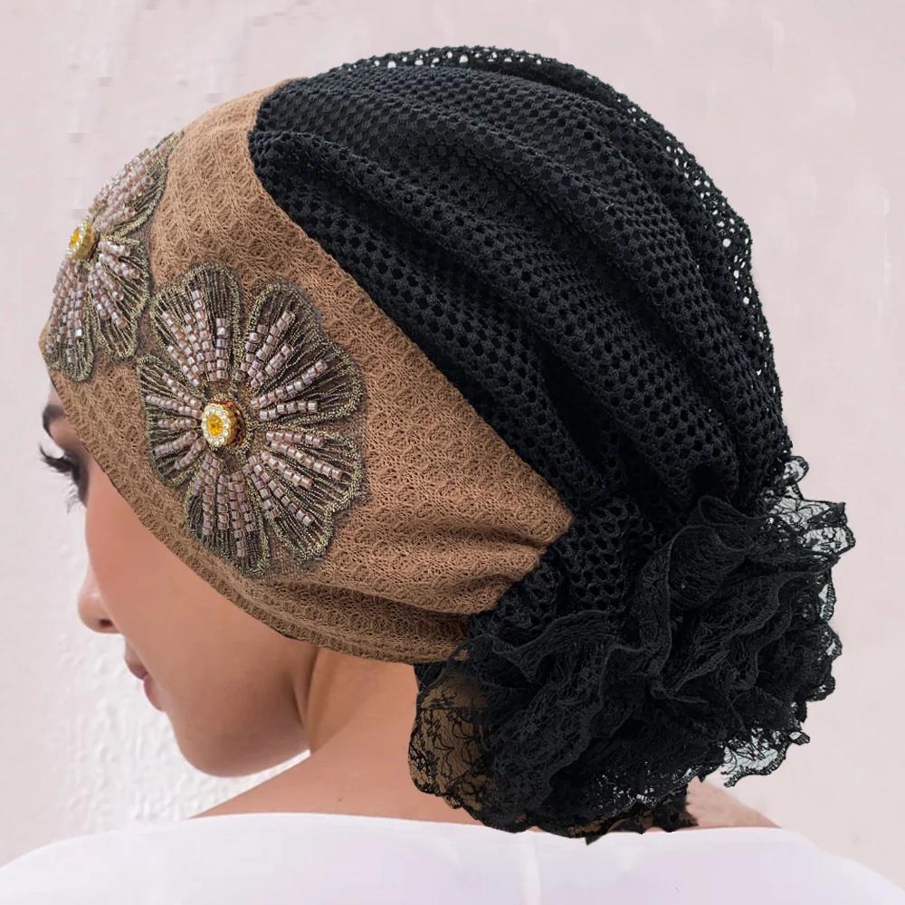 Дышащие кружевные шапки-тюрбаны с вышивкой для женщин
