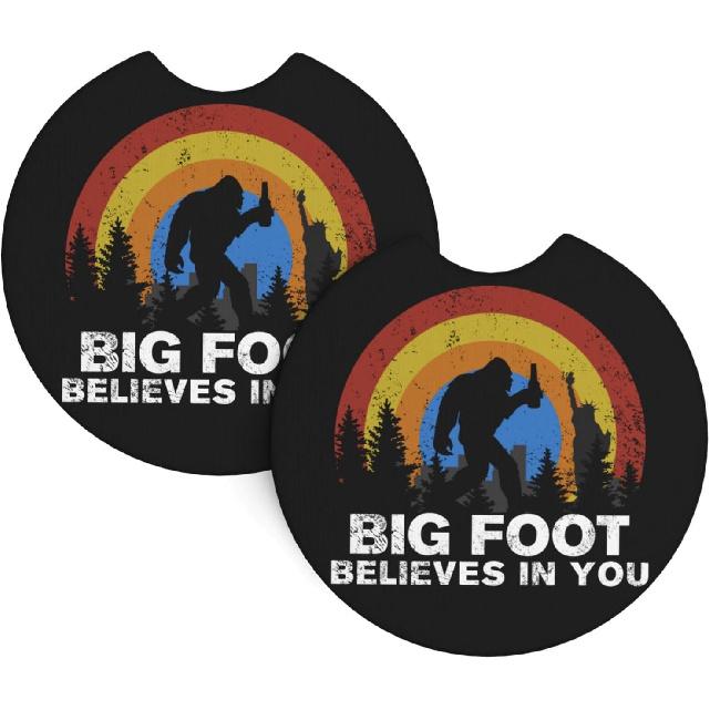Sasquatch Bigfoot Trees Forest Car Coasters for Cup Holders Pack of 2 Neoprene Cup Mat Pad Vehicle Interior Accessories for Men Women
