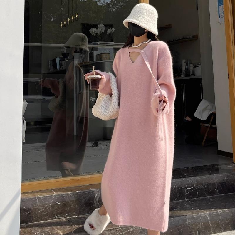 Autumn and Winter Women's Sweater Dress Knitted Dress Sub with A Coat Inside The Bottom of The Fall Long Sweater Dresses