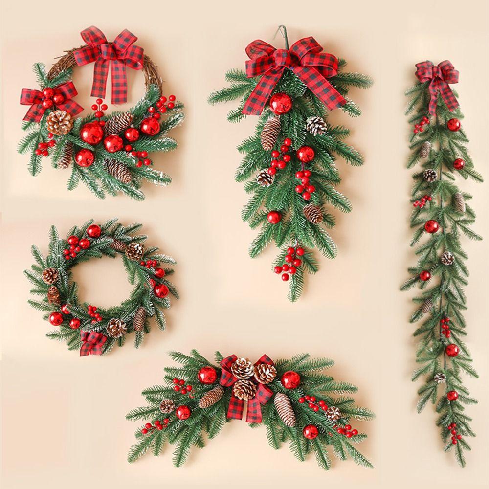 DIY Artificial Christmas Wreath Realistic Pine Cone Wall Hanging Floral Wreath  Household