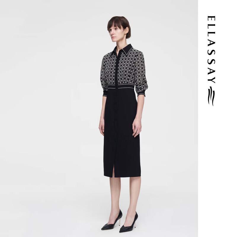 ELLASSAY Women's Elegant Jacquard Embroidered Mid-Length Dress