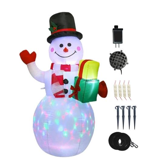 Надувной Рождественский Снеговик Наружное Украшение со Светодиодной Подсветкой Большой Надувной Снеговик в Черной Шляпе для Улицы Двор Сад Газон Декор для Вечеринки