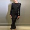 Women's Sequin Bodycon Neck Long Sleeve Maxi Dress Sparkly Crew Mermaid Dress Formal Party