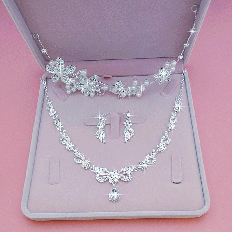 BY4334 Bridal Rhinestones Crown Necklace Earrings Set Wedding Crown Jewelry Set