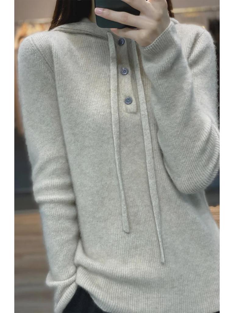 2024 Fall/Winter Women's Loose Fit Thick Hooded Sweater Top
