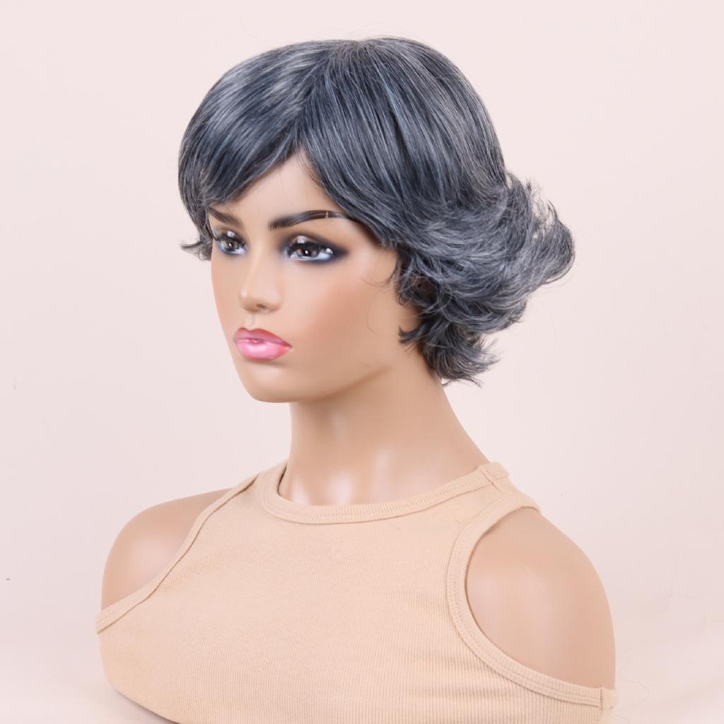 Женские модные синтетические пушистые парики с боковой челкой женские короткие вьющиеся черные седые волосы парики из высокотемпературного волокна