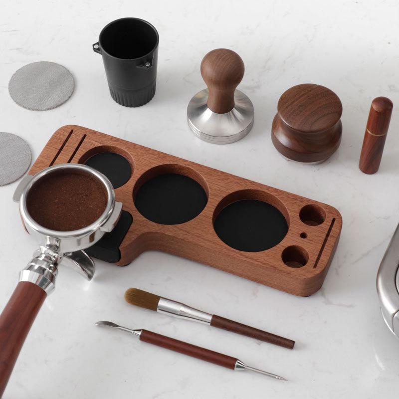 51-58mm Universal Coffee Tamper Mat Station Stand Portafilter Holder Support Base Rack Walnut Wood Coffee Lever Tools Organizer