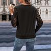 Spring and Autumn Women's Blouse Patchwork Sleeve Lace Black Long Sleeve Top