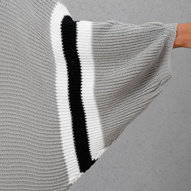Womens Knit Sweater Dress Loose Batwing Sleeve Colorblock Midi DP049