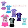 Kids Girls Rash Guard Flower Printed Tankini Set T-Shirt with Swim Short Pants Swimsuit Bathing Suit