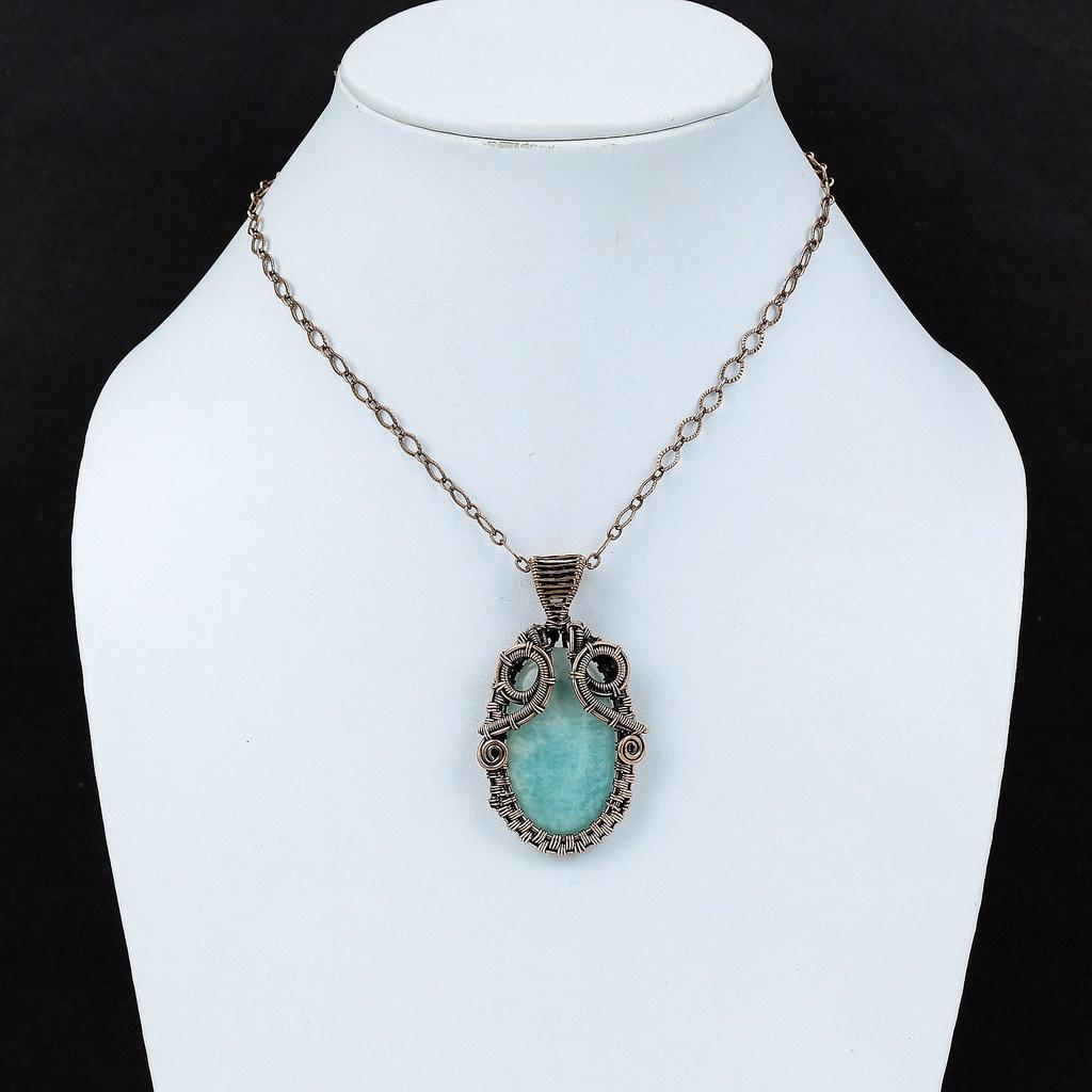 Амазонитовый кулон, медная проволока, кулон, кулон с драгоценным камнем, модные украшения, кулон ручной работы, медный ювелирный подарок для нее, элегантный кулон