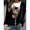 Plus Size 5XL Popular Women's T Shirt Long Sleeve Crew Neck T Shirt Colorful Cats Cat 3D Print Oversized Loose Casual Tops