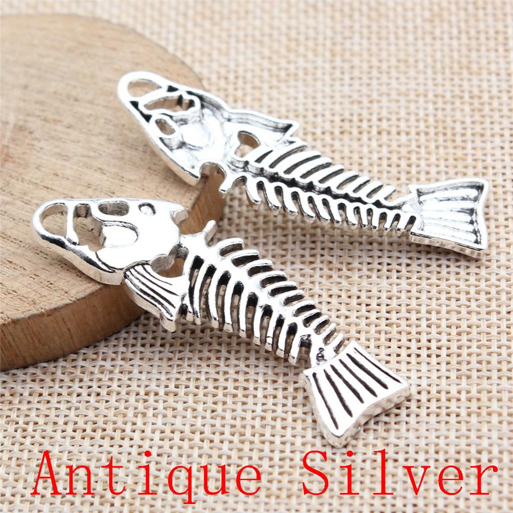 Fish Bone Shaped Charms Pendant For Bracelet Necklace Jewelry Making Craft Findings