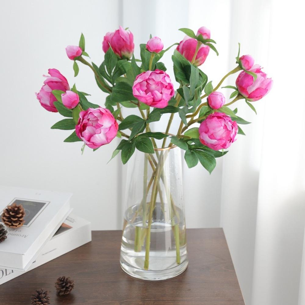 2 Head Artificial Peony Flowers European-Style Fake Peony Bouquet for Home Wedding Decor