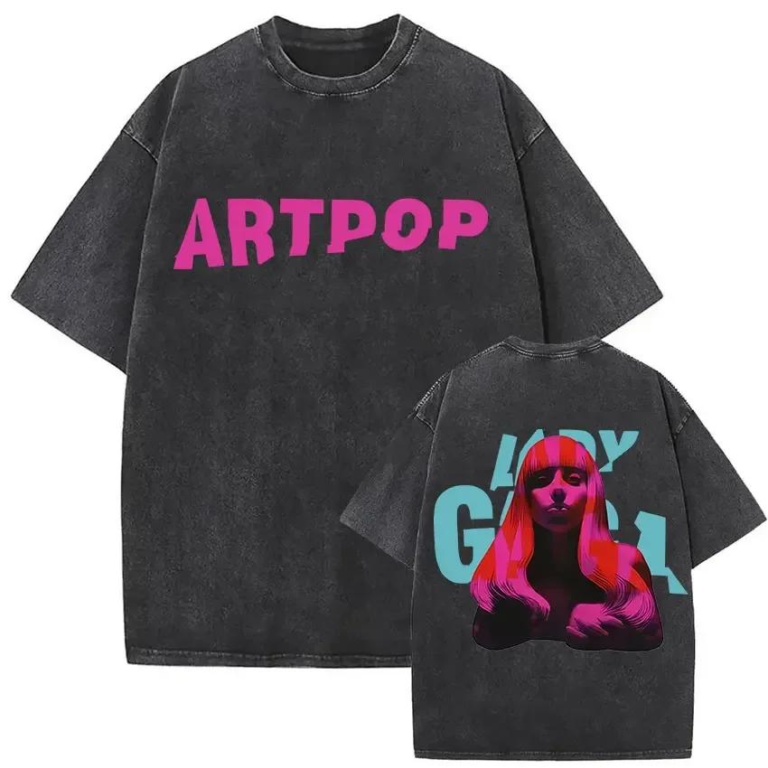 Винтажные стираные футболки с графическим принтом Lady Gaga Artpop Мужские Женские Мода Высокое Качество Большемерная Хлопковая Футболка Свободный Уличный Стиль