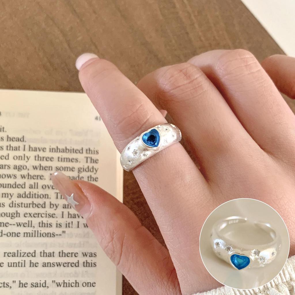 Элегантное посеребренное кольцо S925 светло-голубого цвета с открытым дизайном для женщин - Универсальное, модное и роскошное кольцо на указательный палец.